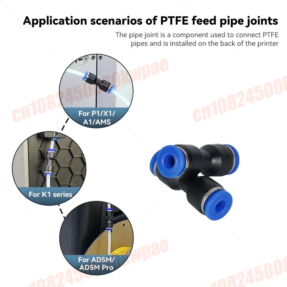 PTFE Feed Pipe Extension Joint For Bambu Lab X1 X1C X1E P1P P1S 3D Printer 1.75mm Filament Extruder Bambulab AMS Pneumatic Conn.
