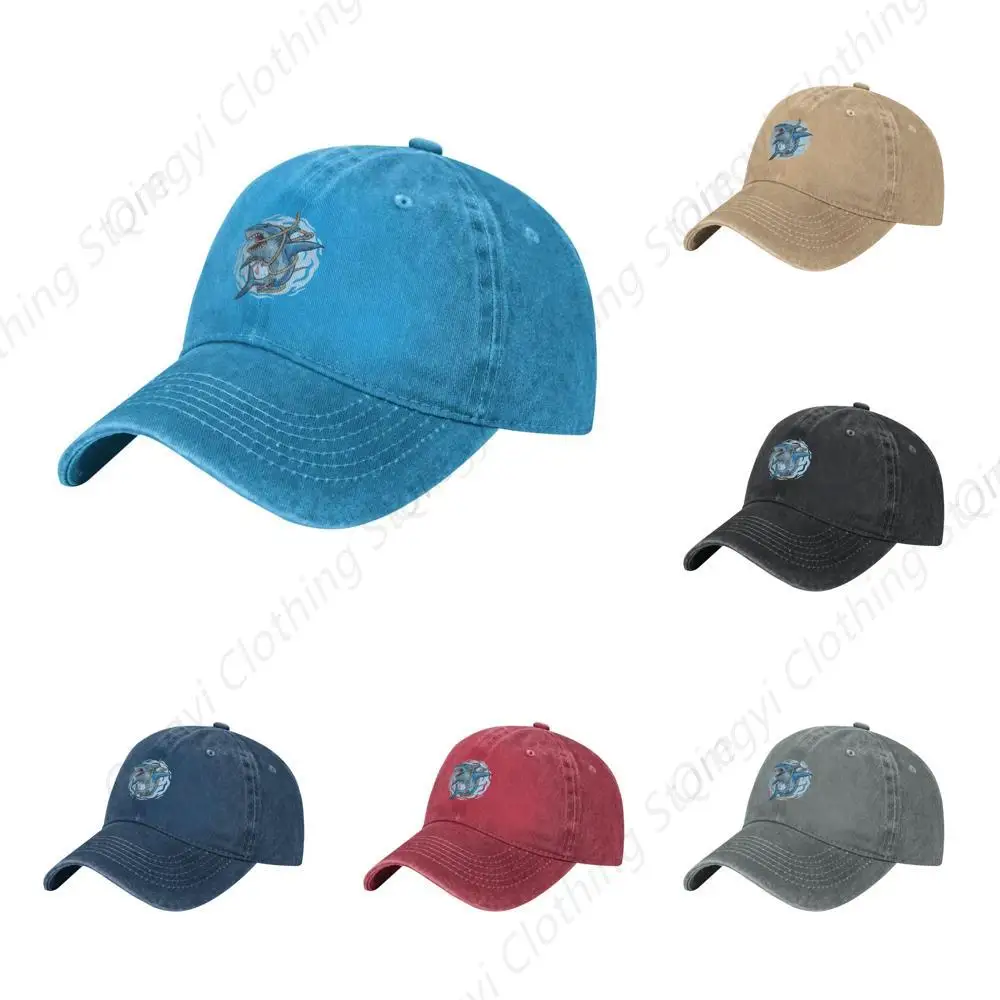 

Shark Hunter Trucker Hat for Men Women Denim Baseball Cap Dad Hat Golf Hats