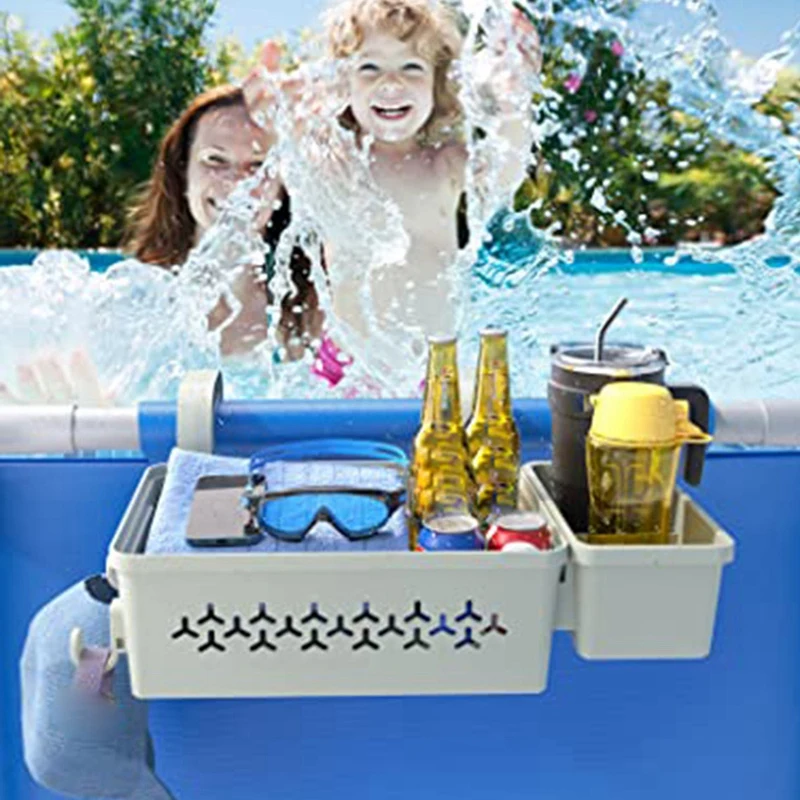 2 Sets Poolside Storage Basket Above Ground Pool Accessories With Pool Cup Holder For Above Ground Pools