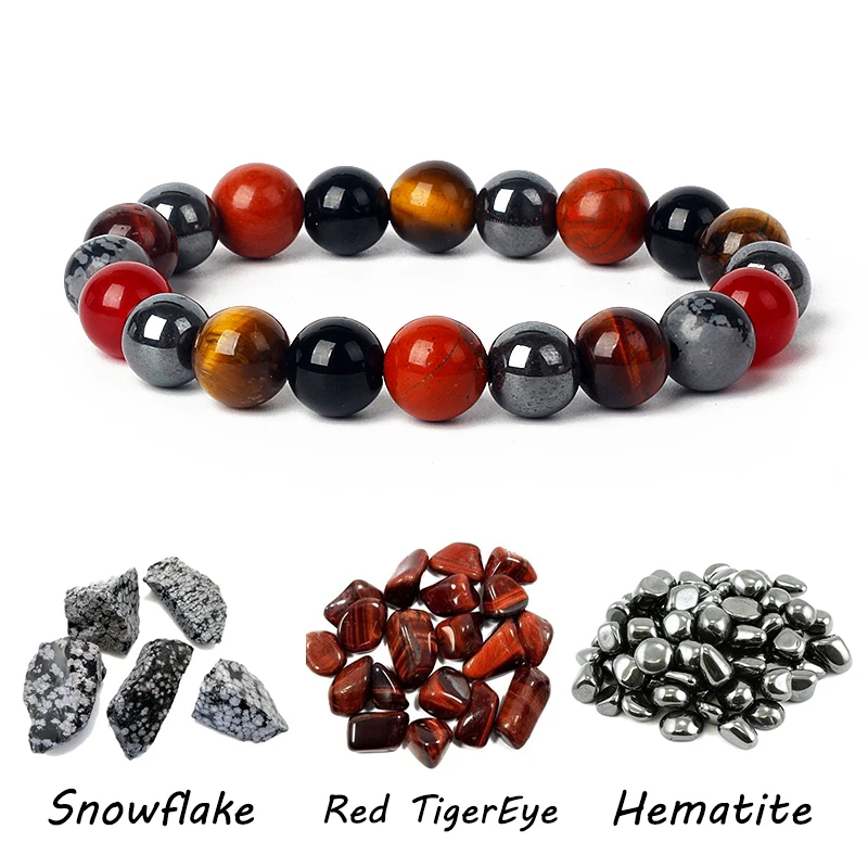 

Snowflake Hematite Tiger Eye Bead Bracelets Men Reiki Nature Red Stone Obsidian Onyx Bracelets for Women Health Care Jewelry New