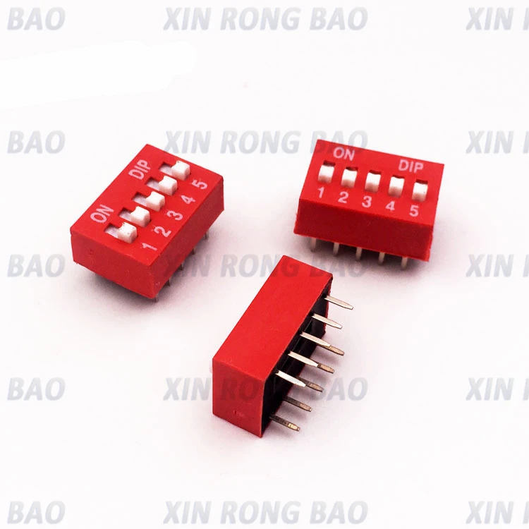 2-5pcs Red Direct dial code switch DIP switch DS-1P/2P/3P/4P/5P/6P/7P/8P/9P/10P/12P 2.54MM Coding switch DS pitch Side Pin=2.54m