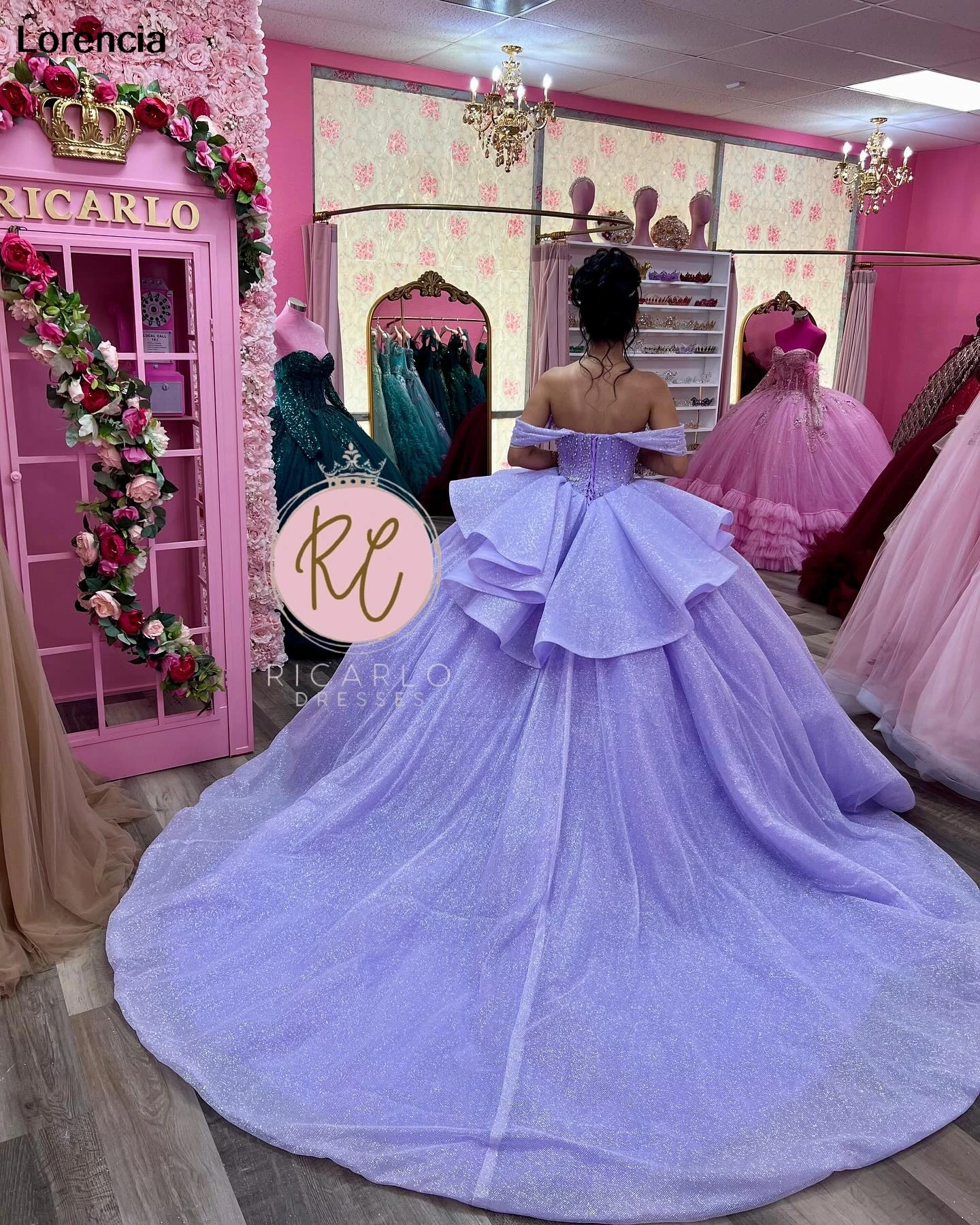 Personalizado mexicano lilás quinceanera vestido de baile brilhante renda applique frisado arco espartilho doce 16 vestidos de 15 anos yqd844