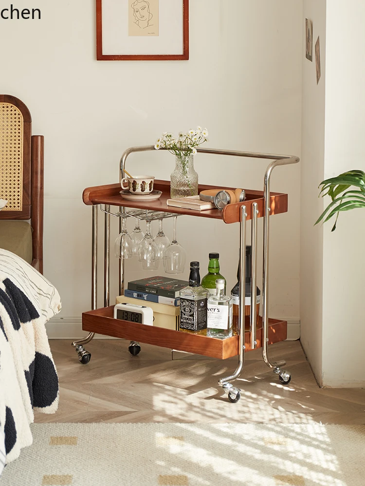 Movable Sofa Side Table Vintage Home  Stainless Steel Small Cart Retro Internet Celebrity Creative Mini Bedside Table