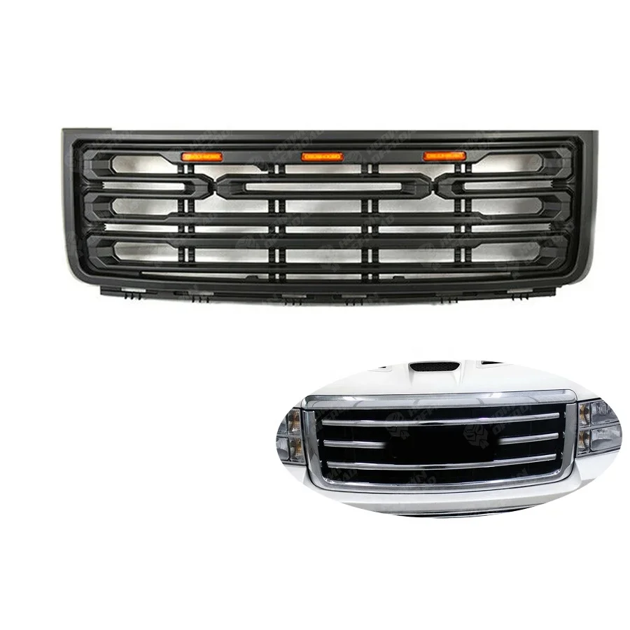 

Auto Exterior Black Upper Racing Grills Front Hood Bumper Grill with Amber Light for Sierra 1500 2007-2013