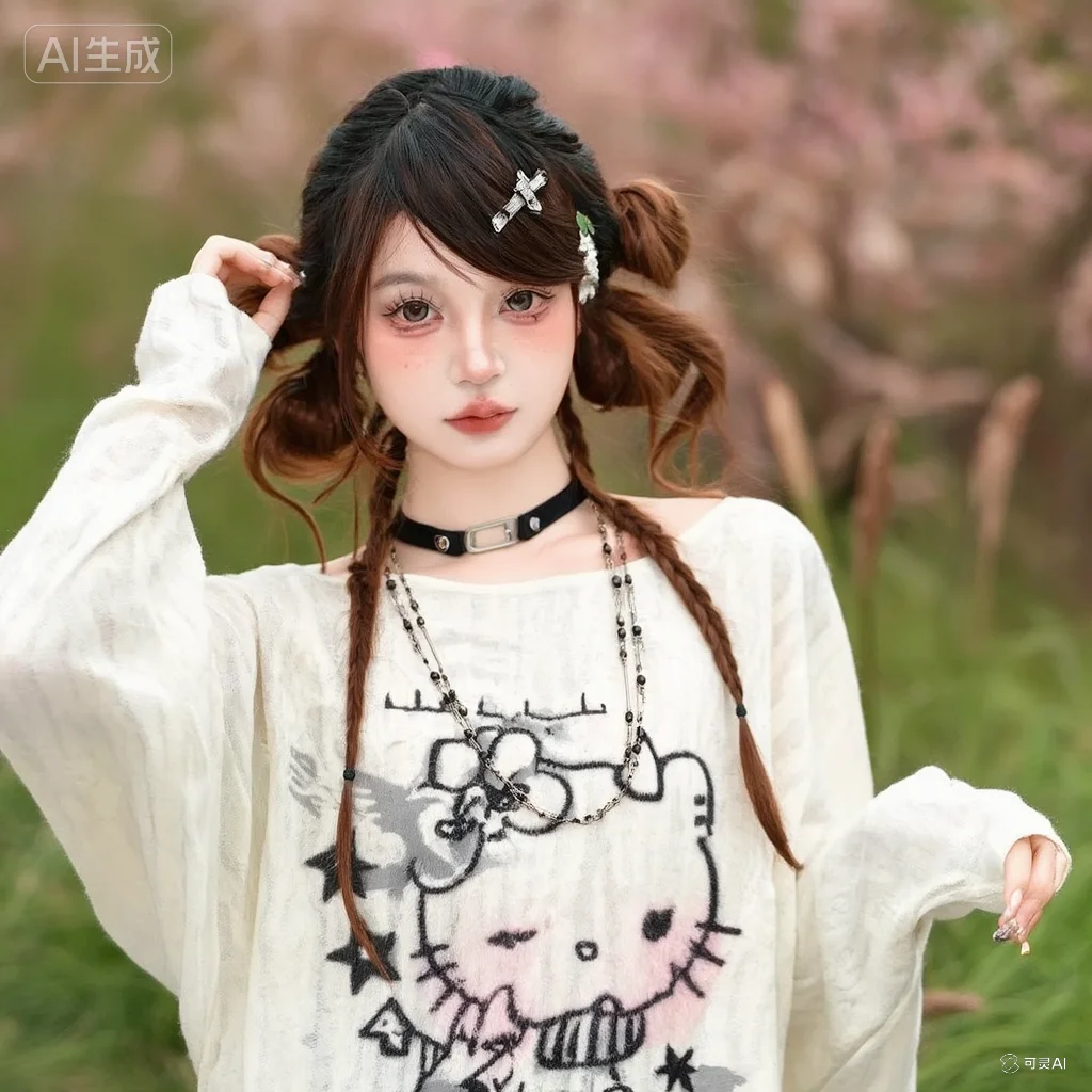

Kawaii Hello Kitty Fresh Cute T-Shirt Summer Loose Hot Girls Look Thinner American Style Off-Shoulder Printing Sweet Girl New