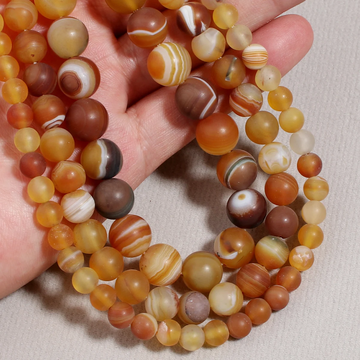 Natural Stone Frosted Amber Agate Beads Round Smooth Gemstone Loose Beads For Jewelry Making Bracelet Accessory 6/8/10mm