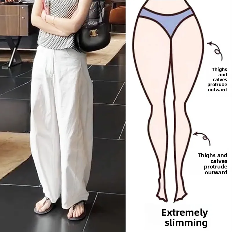 

Summer New Style Casual Loose White Knife Pants Women plus Size 200 Pounds Simple Match High Waist Casual Long Pants