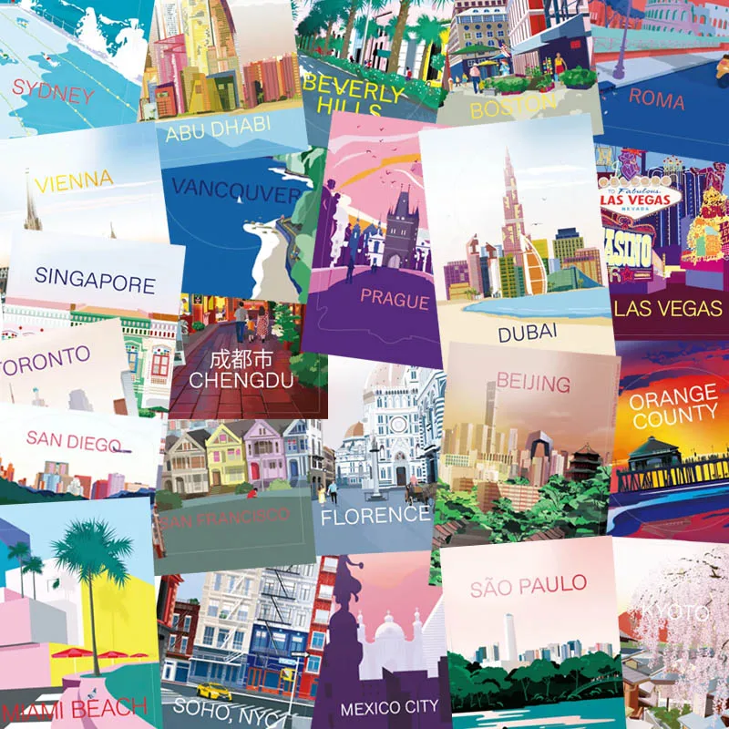 

Tourist Commemorative Scenic City Stickers Premium Feel Postcard Decals Waterproof Sticker for Suitcase Laptop Tablet Fridge