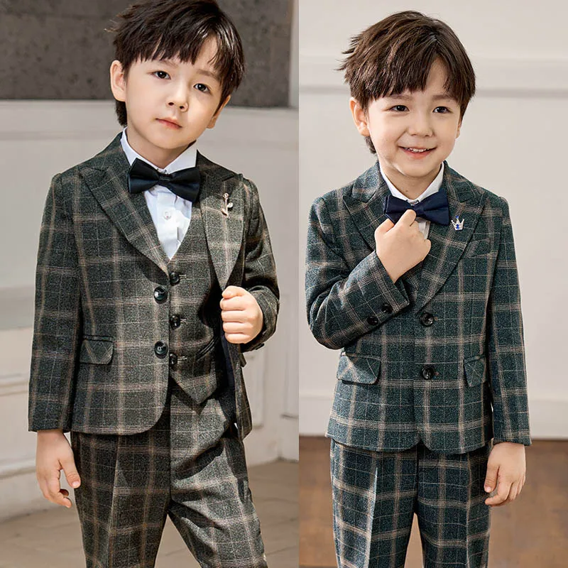 

Children England Jacket Vest Pants Bowtie 4PCS Photography Suit Prince Boys Wedding Dress Kids Birthday Dinner Ceremony Costume