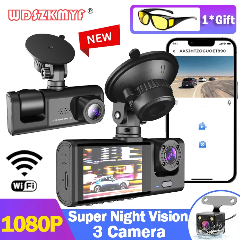 

Car Dvr 3 Channel 1080P Dash Cam for Cars WIFI Video Recorder Rear View Camera for Vehicle Black box Car accessory Free glasses