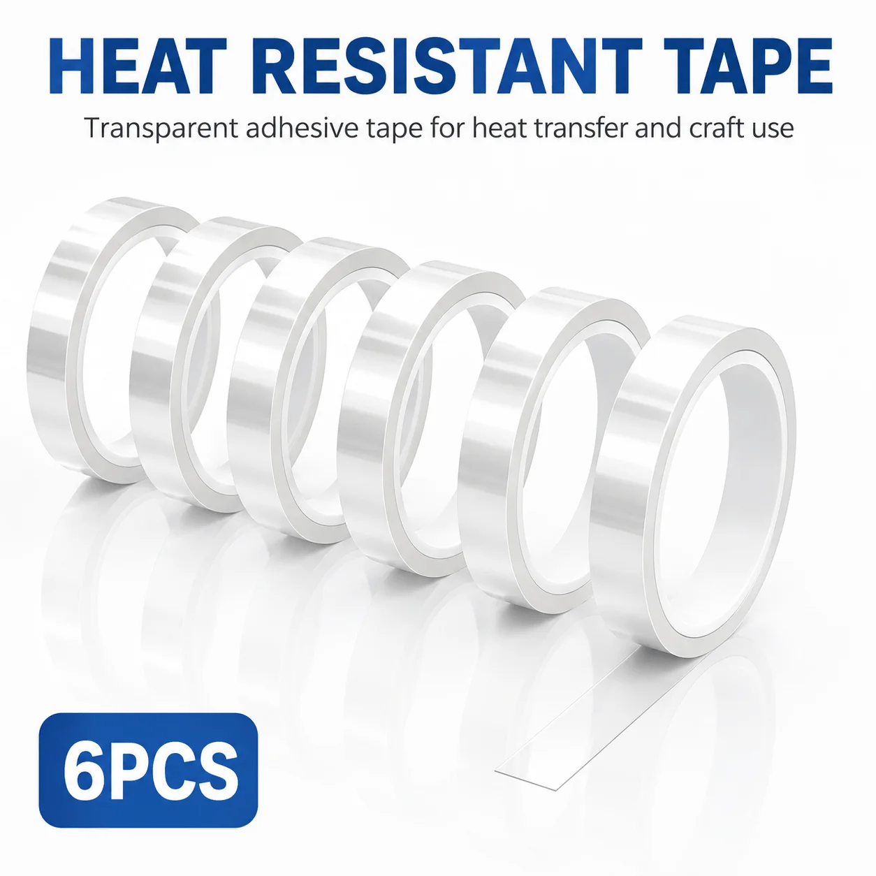 6 Rolls Heat Resistant Tape, 10mm x 33m Clear PET Heat Transfer Tape, Tape for Heat Press, Craft Fixing & Electronics Projects