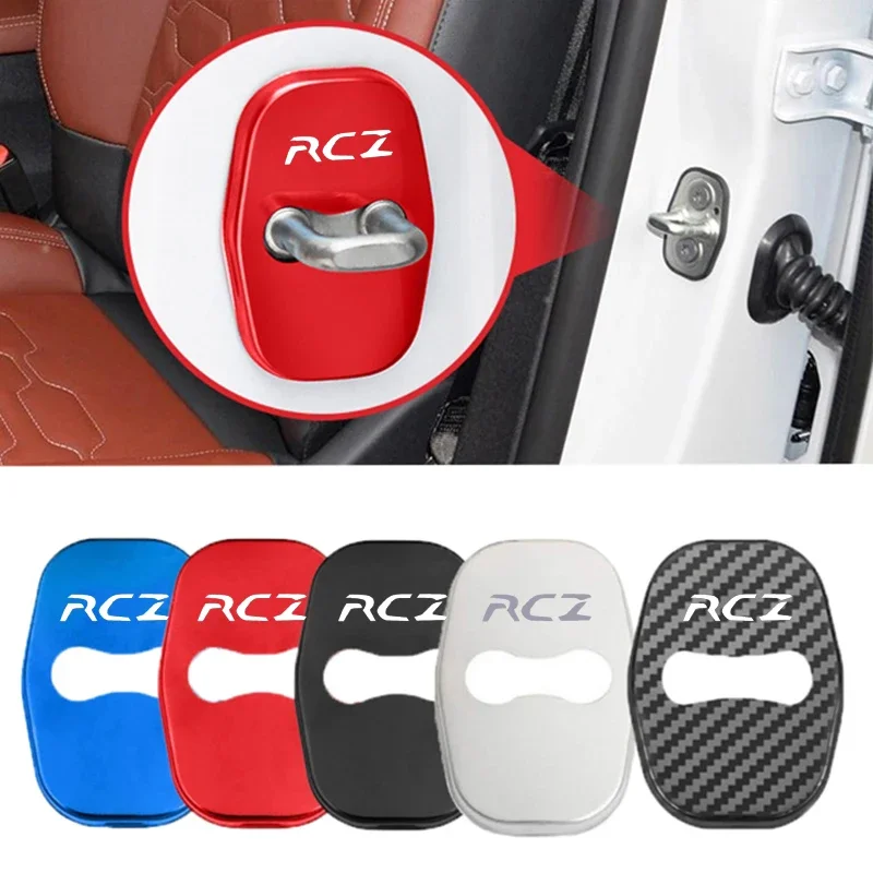 4Pcs Stainless Steel Car Door Lock Protection Cover for Peugeot RCZ Badge Anti-rust Emblems Buckle Case Styling Auto Accessories