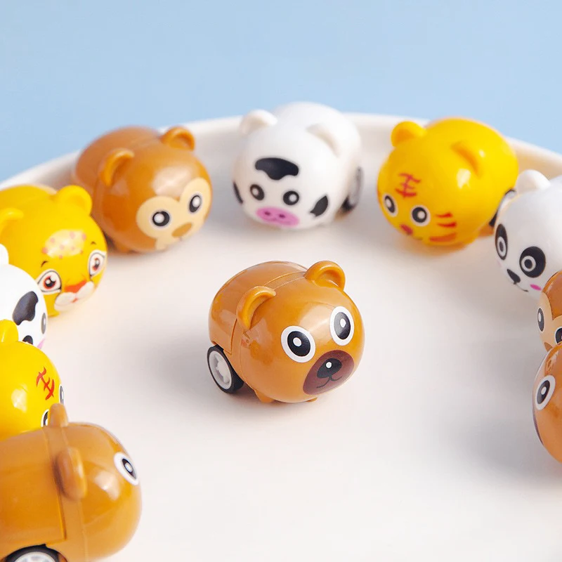 10Pcs Fun Mini Animal Pull Back Car Toys Kids Cute Cartoon Bear Panda Tiger Dog Cat Inertia Car Kindergarten Reward Small Gifts