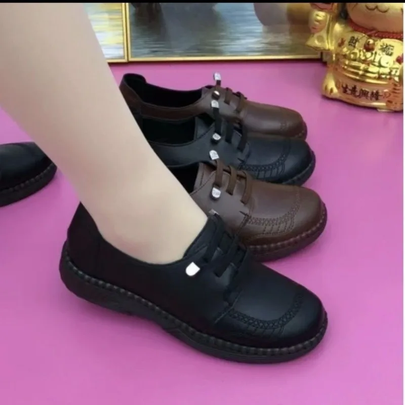 

Sneakers Women Shoes Loafers Lace Up Leather Flat New Spring Casual Comfortable Mom Shoe Mujer Zapatos Chaussure Femme