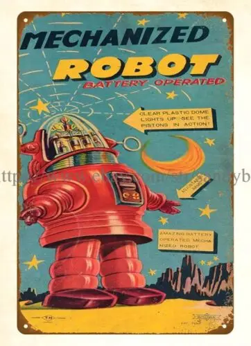 JAPANESE MECHANIZED ROBBY ROBOT childhood toy metal tin sign plaques as wall art