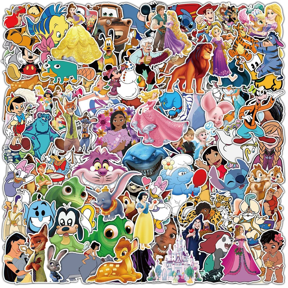 10/30/50/100Pcs Disney  Cute Cartoon Character Stitch Princes Anime Stickers Laptop Car Phone Luggage Scrapbook Graffiti Sticker