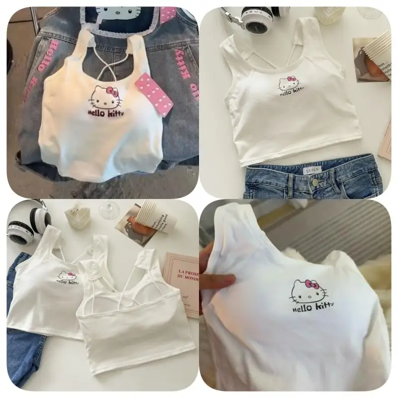 

Cartoon Cute Hello Kitty Strap Exclusive Beauty Strap Chest Mat Breathable Sleeveless T-Shirt Slim Fit Pure Desire Hot Girl Top