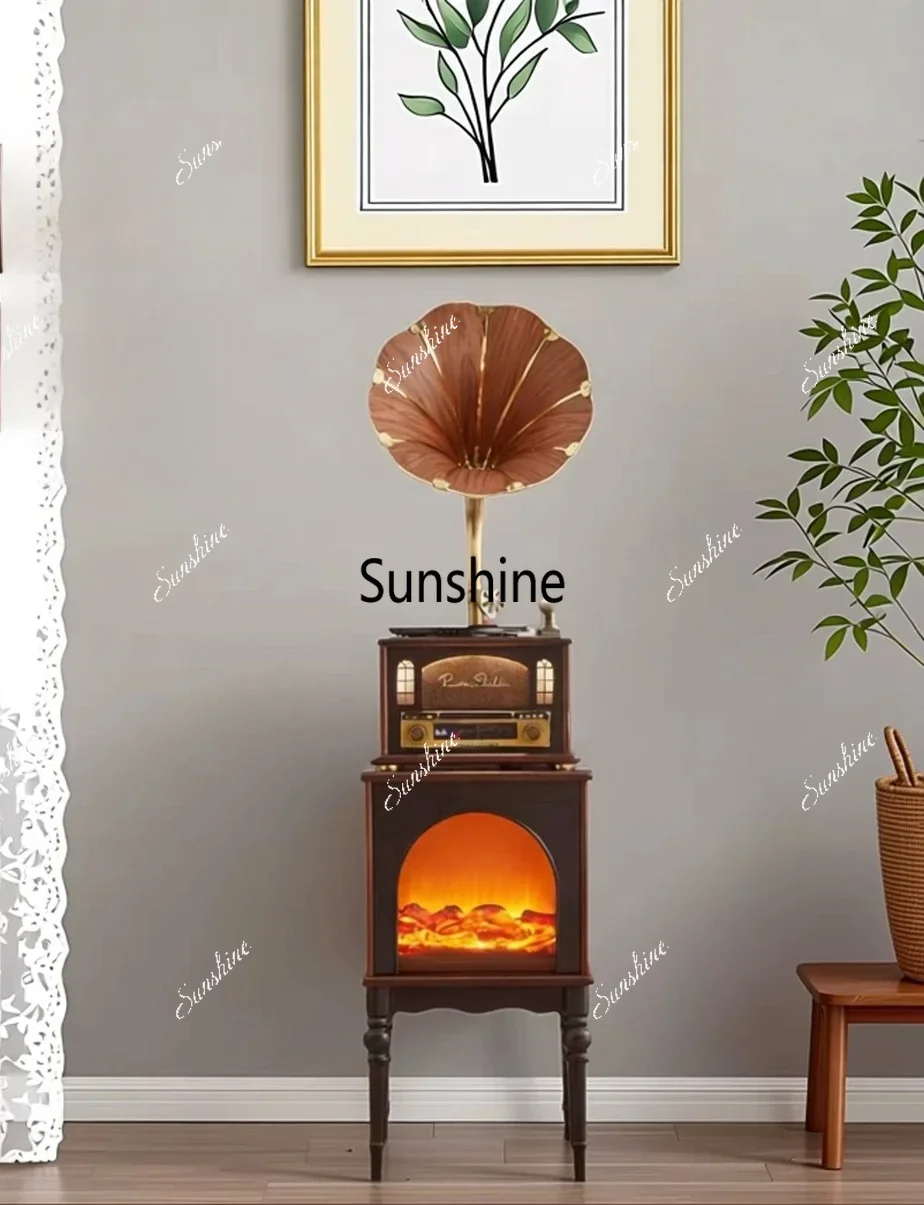 French high-end fireplace integrated retro vinyl record player living room ornamentT*