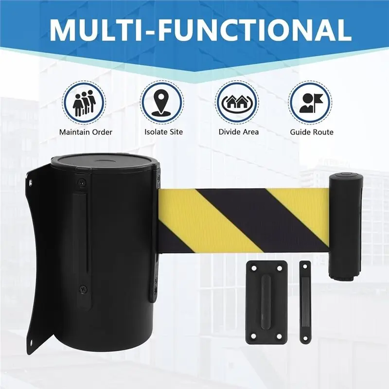 B29C-Retractable Wall Mount Belt Barrier 2 Pack,Fixed Steel Case 16' Black And Yellow Belt