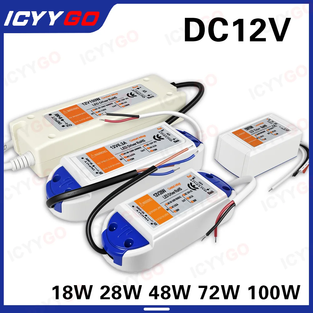 DC12V LED Driver AC 110V/220V to DC 12V Power Supply Suitable For 18W 28W 48W 72W And 100W LED Strips LED Driver Transformer