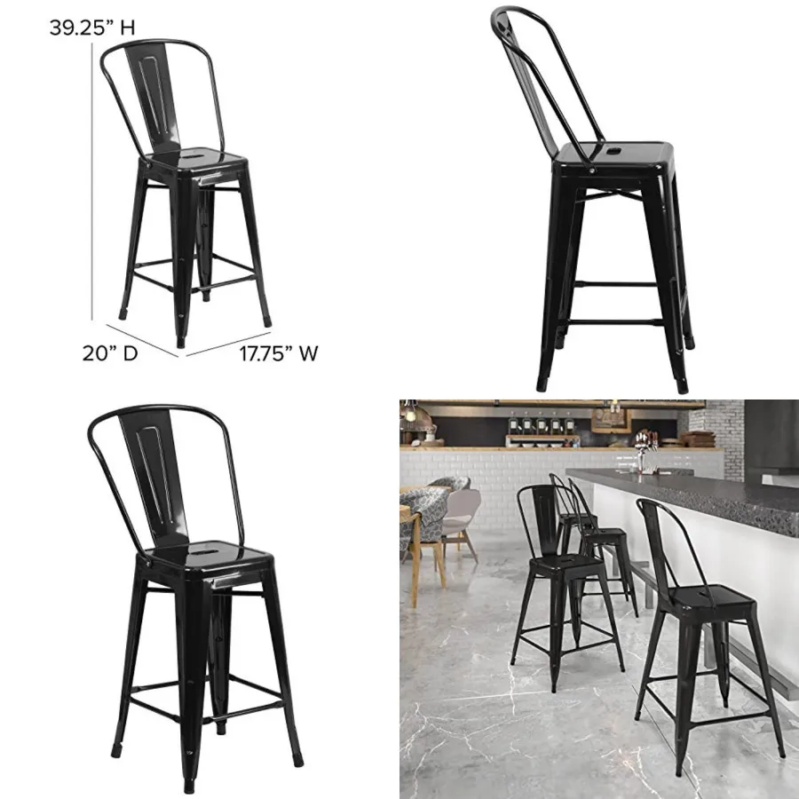 

Commercial Grade 24" High Metal Indoor-Outdoor Counter Height Stool with Removable Back