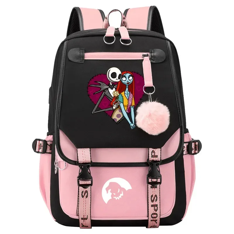 The Nightmare Before Christmas Boy Girls Kids School Book Bags Women USB Bagpack Teenagers Canvas Laptop Travel Student Backpack