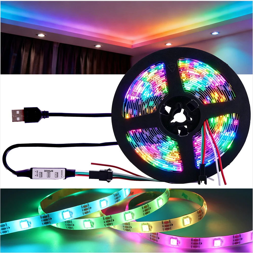 USB 5V 3key Controller WS2812B Controller Pixel LED Strip Light SK6812 WS2811 WS2812 LED Light Strip RGB DC5V 1m/2m/3m/4m/5m LED