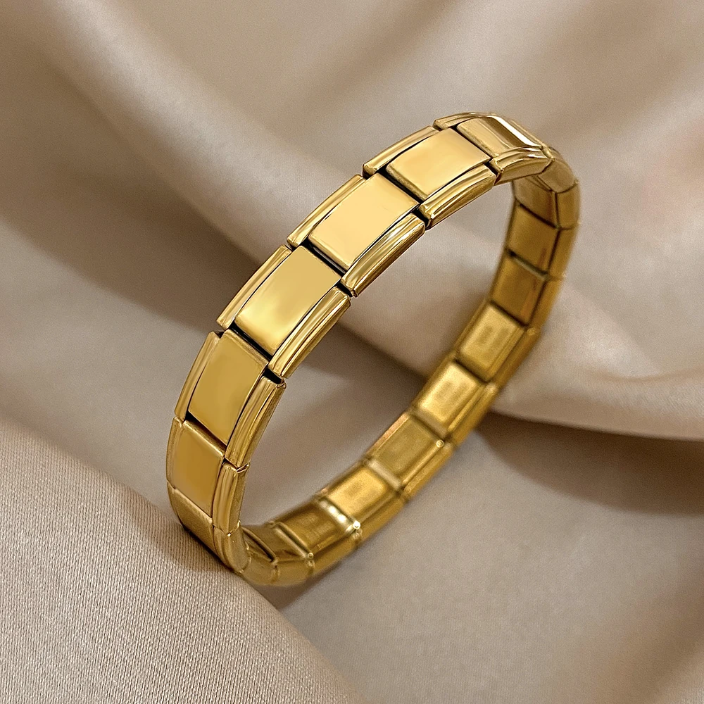 New Stainless Steel Tightness Elastic Square Bracelet Bangle For Women Fashion Waterproof Wrist Adjustable Charms Jewelry