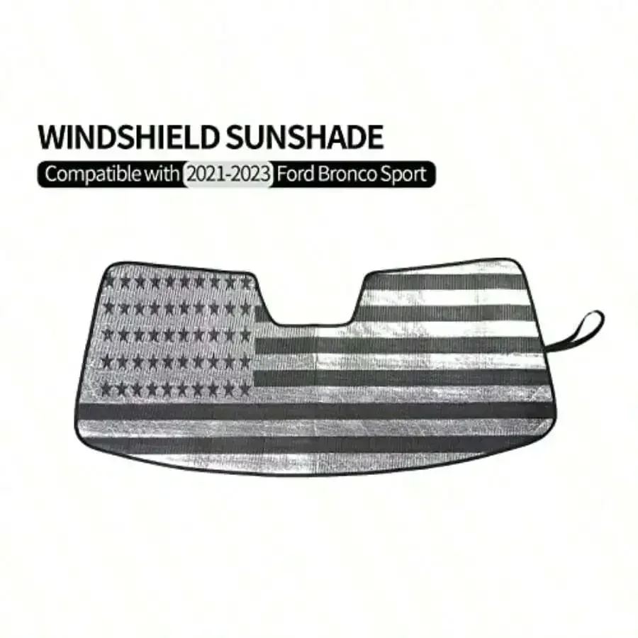 Windshield Sunshade For 2021-2023 Ford Bronco Sport Reflective Foldable UV Heat Block With US Flag Design