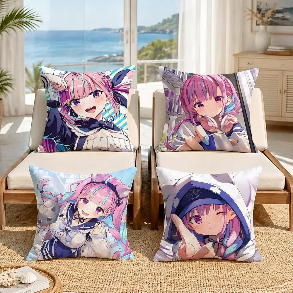 Virtual‑singer Minato Aqua Cushion Cover Premium Skin‑Friendly Short Plush Pillow Cover, Airy Casual Cushion for Hotel Homestay