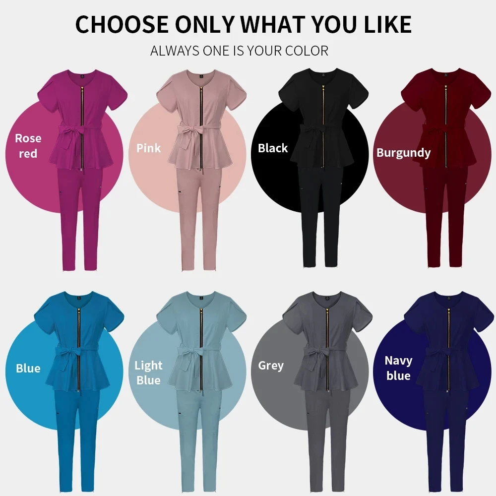 Uniforme da infermiera abbigliamento da lavoro scrub top + pantaloni tuta tinta unita camicetta tascabile a maniche corte farmacia odontoiatria