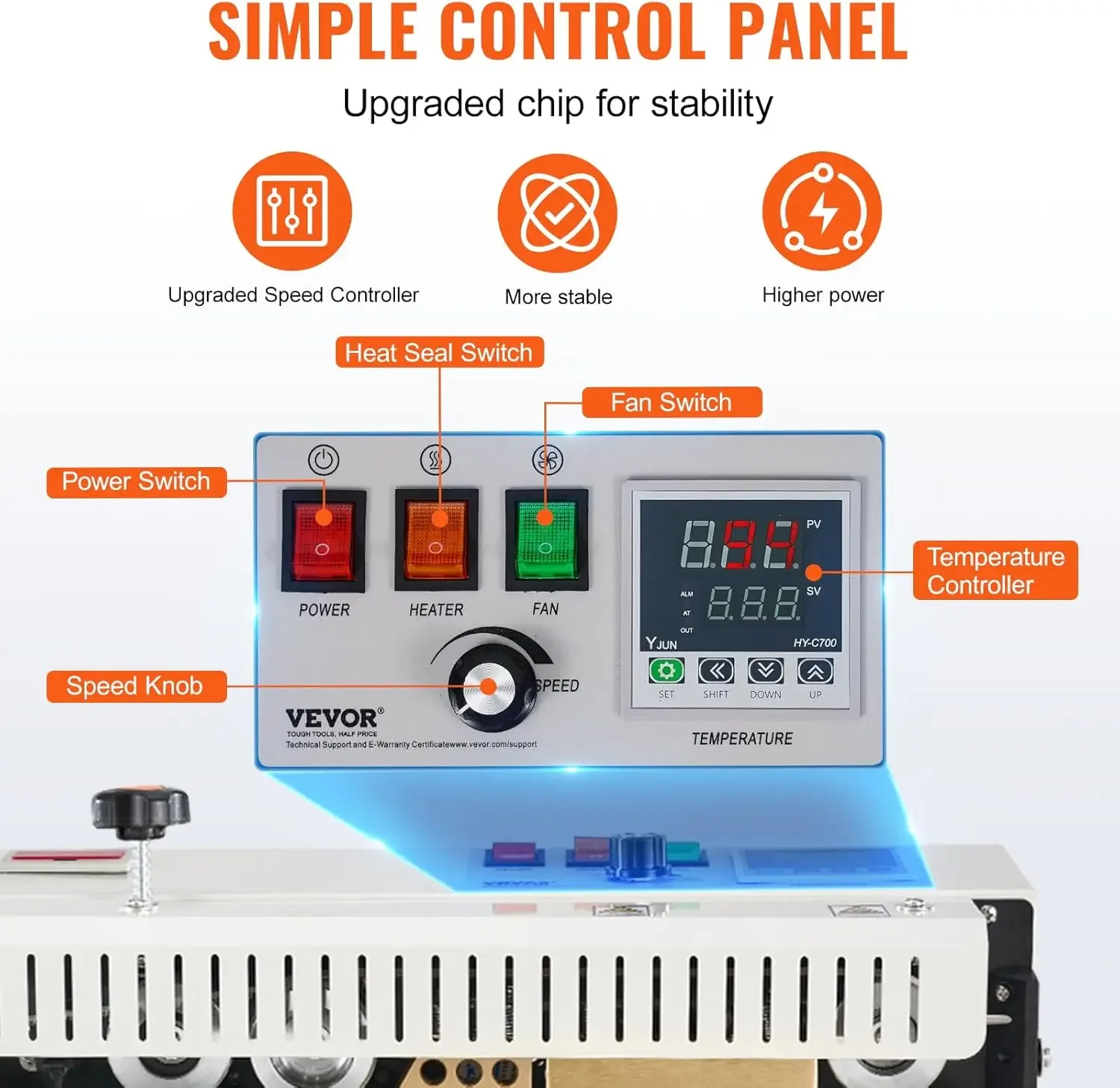 Machine de scellage de bande de sac continue Machine de scellage de bande FR900K avec scelleuse de sac horizontale de contrôle de température numérique.