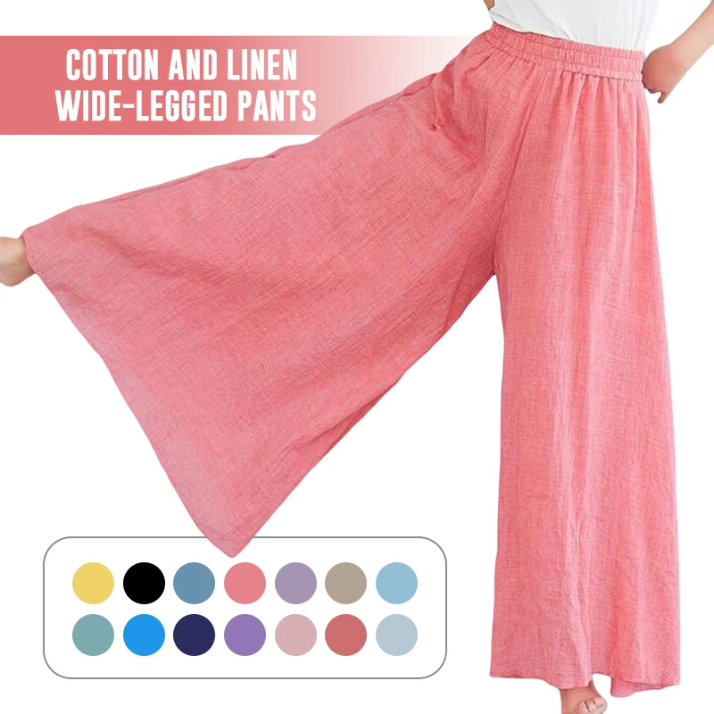 Women Summer Cotton Linen Wide Leg Pants Lady Elegant Elastic High Waist Casual Loose Trousers Mori Literature Art Pants Skirts