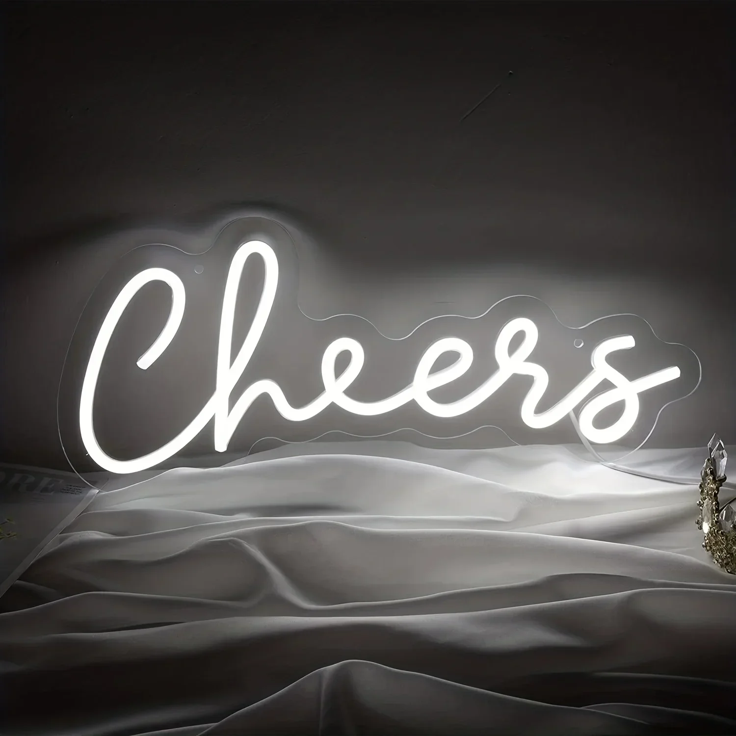 Cheers Neon Sign White Letter LED Neon Sign For Wall Decoration Light Sign For Bedroom Game Room Club Wedding Christmas Party