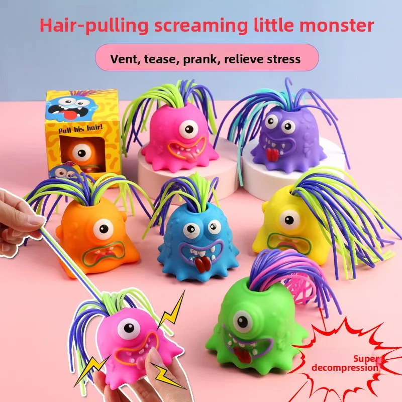 Pull your hair and decompress the toy, the little monster screams, decompress and vent, and it will be a popular toy.
