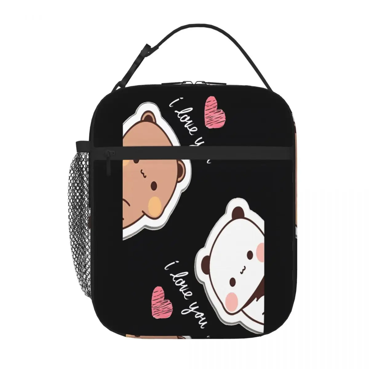 Bestselling I Love You Bear And Panda Dudu And Bubu Canvas Texture Nylon Lunch Bag After School Snack Lunch Carrier