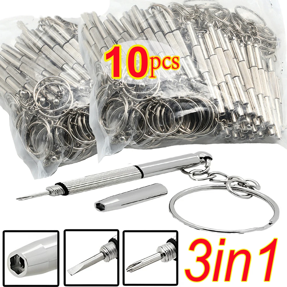 1/5/10pcs 3 In 1 Glasses Screwdriver Eyeglass Screwdriver Watch Repair Kit With Keychain Portable Hand Tools Screwdriver Tools