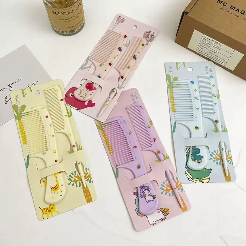 2Pcs Kids Hair Combs Set Cartoon Animals Children Hairdressing Comb with Pointed Tail Girls Portable Anti-Static Plastic Comb