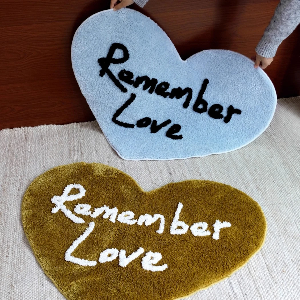 Heart Shape Tufting Letters Bedroom Rug Bathroom Mat Soft Tufted Carpet Bedside Floor Anti Slip Pad Aesthetic Home Room Decor
