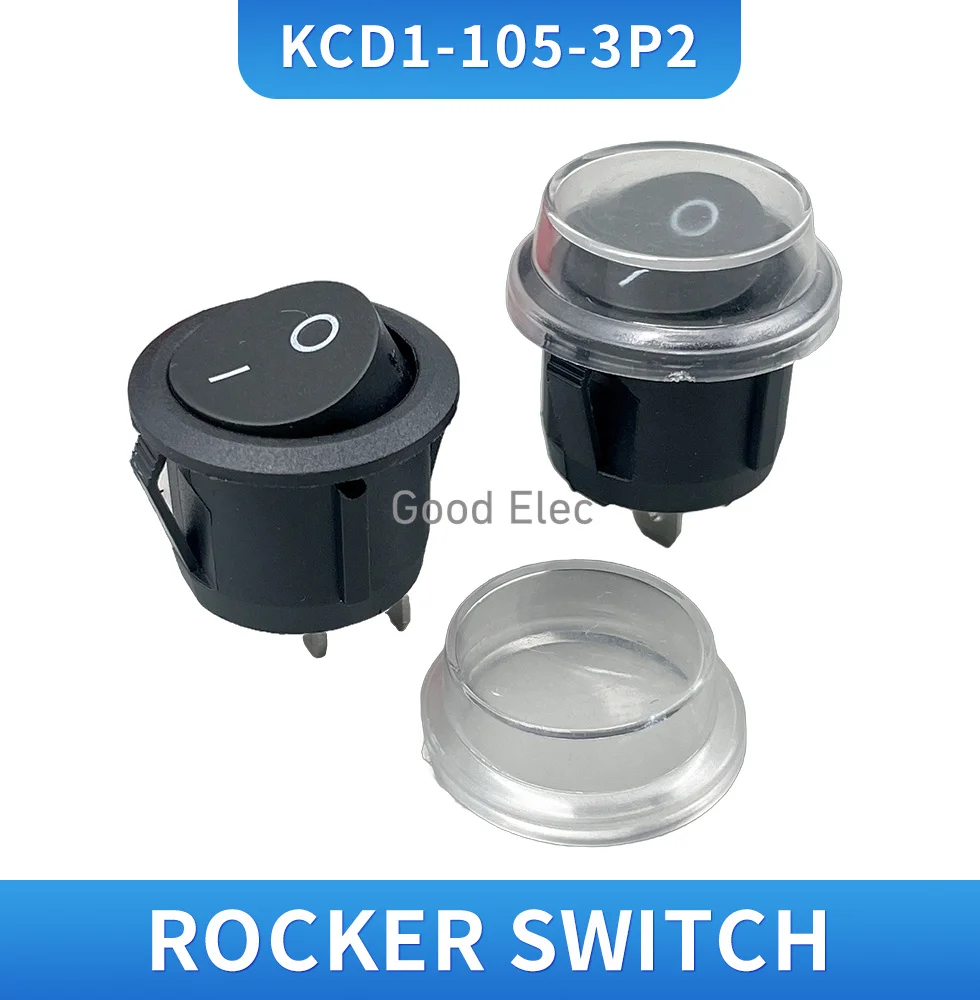 5 x KCD1-2 Rond Noir 2 Broches SPST ON-OFF Rocker Boat Switch 12V Snap + Waterproof Coat YUANZUO