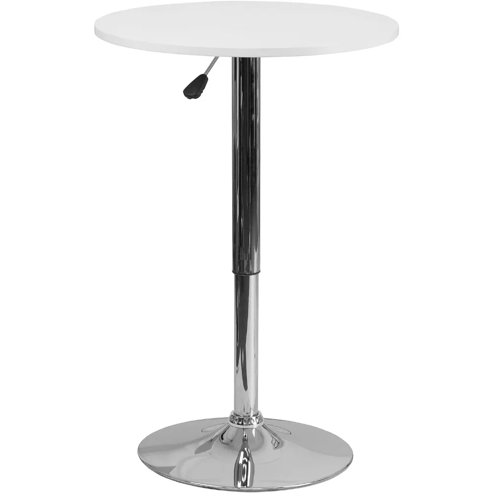 Mesa de comedor redonda de madera de 23,75 pulgadas con Base cromada, mesa de cóctel de madera redonda estrecha, se ajusta a 26,25 ''-35,75'' H, Blanco/plateado