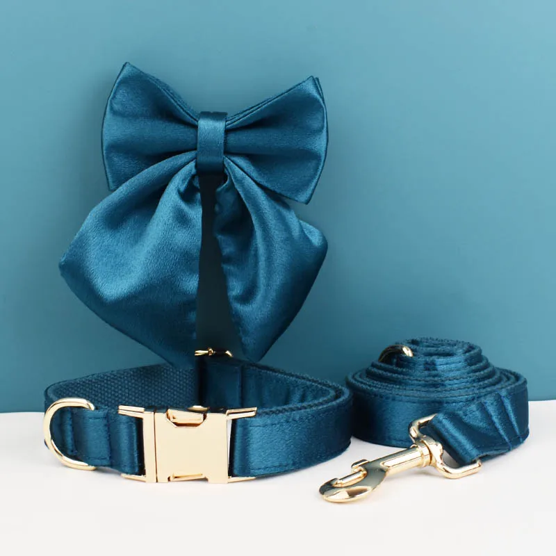 Custom Design Logo Silky Polyester Personalized Adjustable Dog Accessories Collar Leashes Harness Dog Collar Bow tie Crystal03