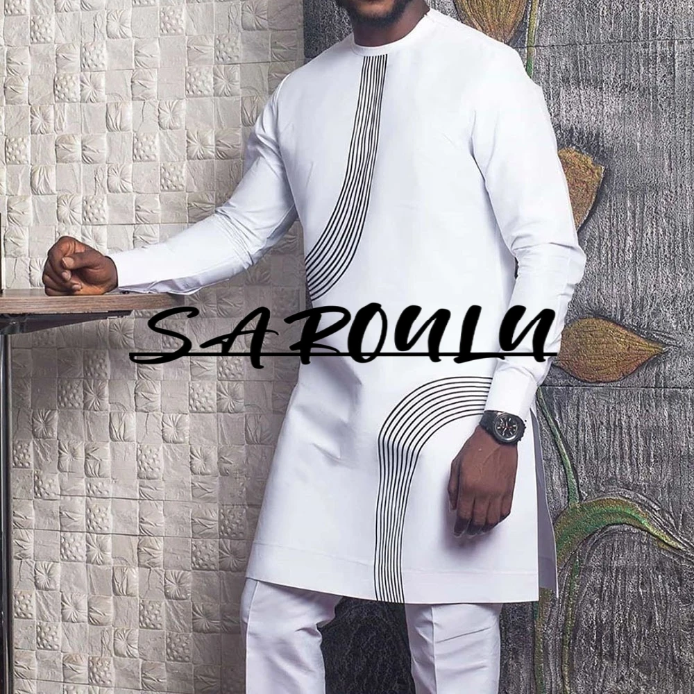 

Round Collar Classic Patterned Dubai Moroccan Classic Clothing Elegant Youth Men's Shirt African One Piece On Sale Newest