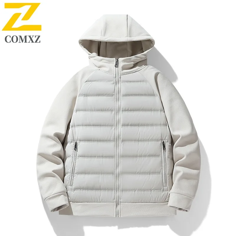 

COMXZ Men Down Jacket Ultra Light Snow Skiing Windproof Warm Parka Solid Color Hooded Travel Cold Resistant Winter Padded Jacket