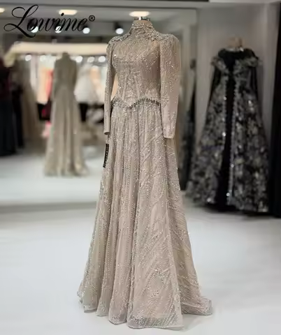 Middle East Long Sleeve Evening Dress With Crystals Tassel Customized Engagement Party Dress Robes De Soiree Wedding Guest Dress