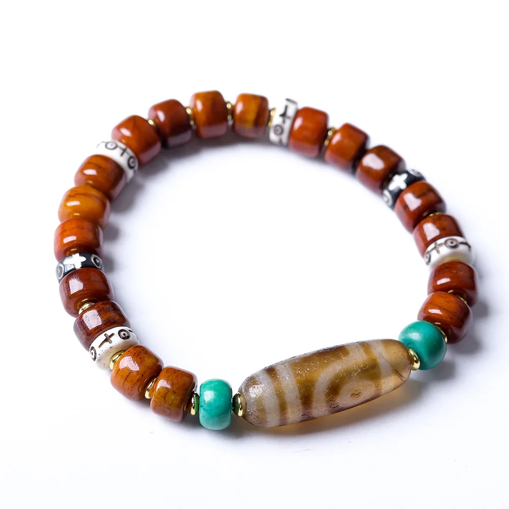 Winter New Arrival Yak Bone Barrel Beads Tibetan Style Original Three Eyes Dzi Bead Mala Bracelet Prayer Beads Wenwan For Women