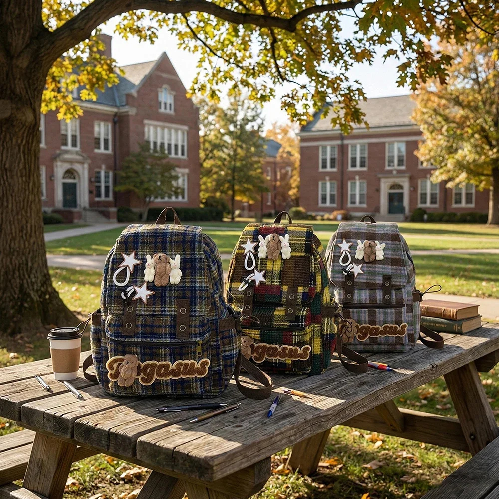 Daypack Cute Color Block Plaid Lightweight Backpack Girls Ideal  High School College Daily Commute Women's  Weekend School Bag