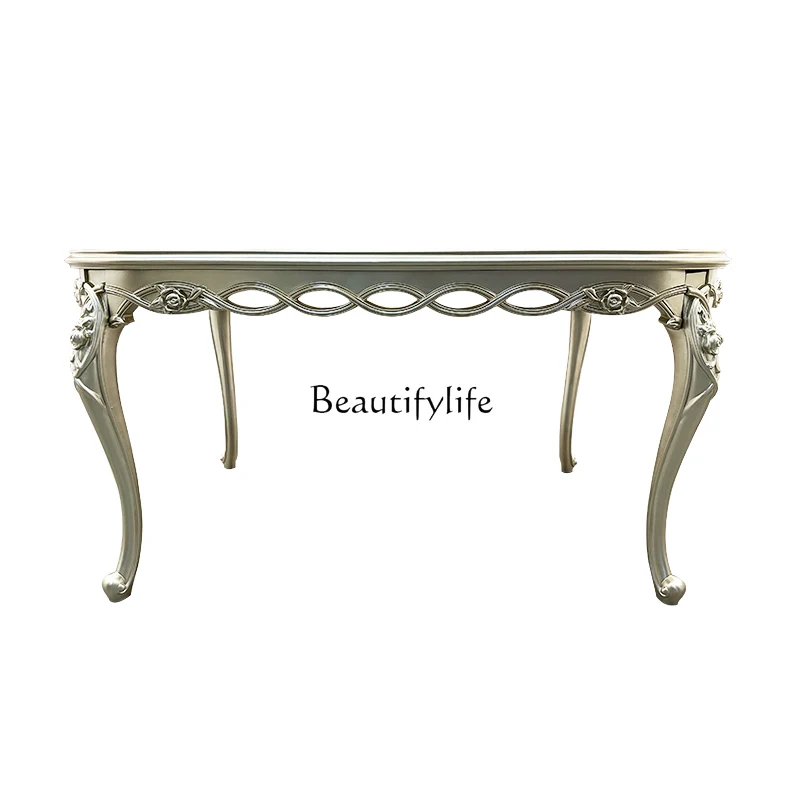 

French light luxury dining table rectangular modern simple solid wood dining table