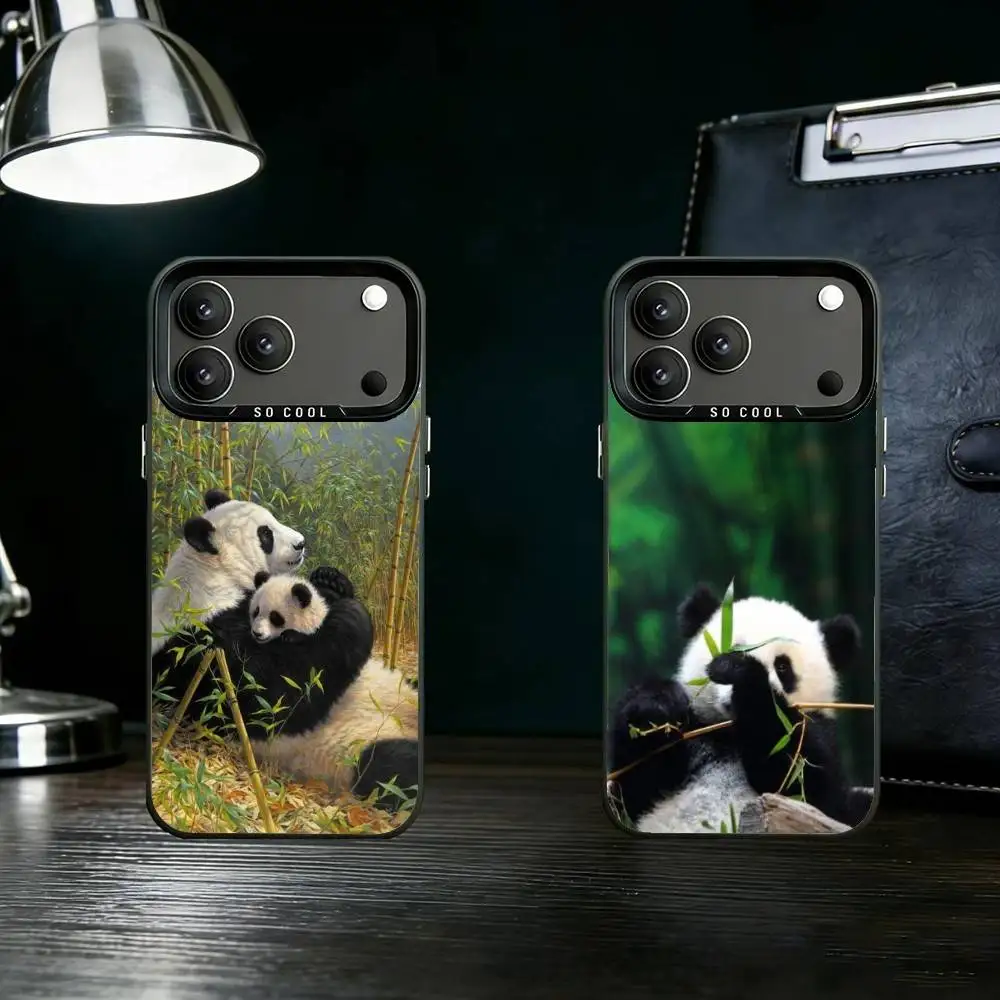 

Cute Animal Panda Phone Case For iPhone 17 16 15 14 13 12 11 Pro Max Plus Silver Matte Black Cover