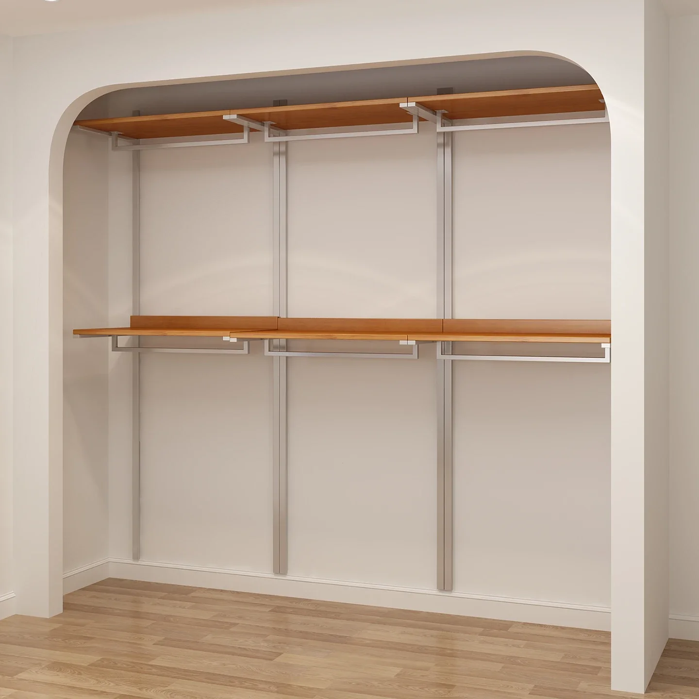 Metal wardrobe 2025 new popular household bedroom solid wood steel frame open wardrobe wall custom cloakroom